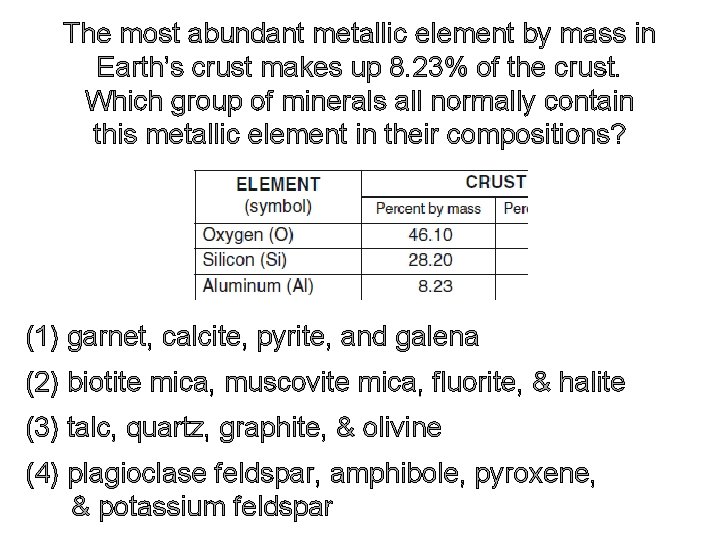 The most abundant metallic element by mass in Earth’s crust makes up 8. 23%