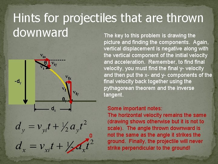 Hints for projectiles that are thrown downward The key to this problem is drawing