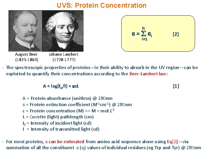 UVS: Protein Concentration N = i i=1 August Beer (1825 -1863) [2] Johann Lambert