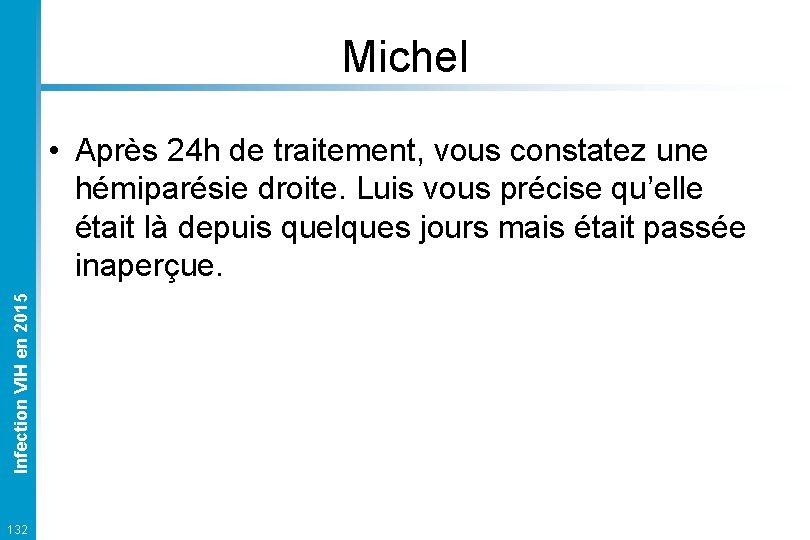 Michel Infection VIH en 2015 • Après 24 h de traitement, vous constatez une