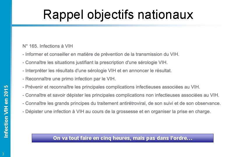 Infection VIH en 2015 Rappel objectifs nationaux 3 On va tout faire en cinq