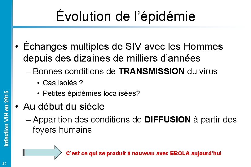 Évolution de l’épidémie • Échanges multiples de SIV avec les Hommes depuis des dizaines