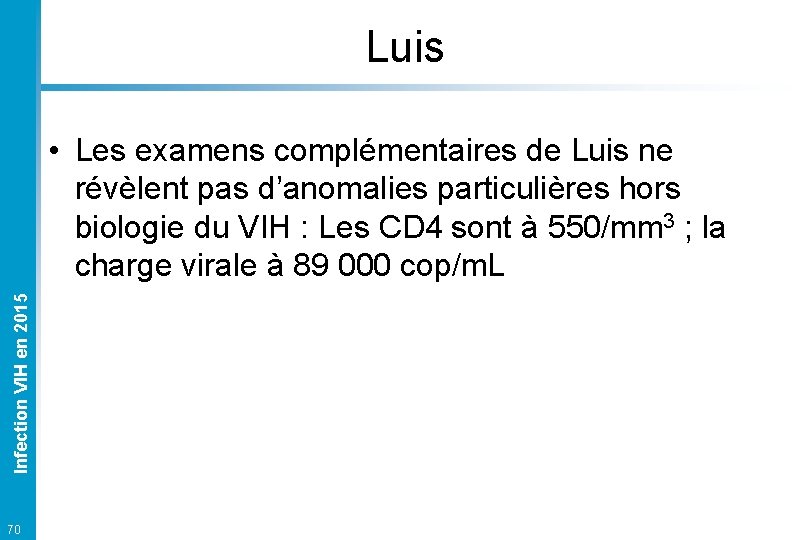 Luis Infection VIH en 2015 • Les examens complémentaires de Luis ne révèlent pas