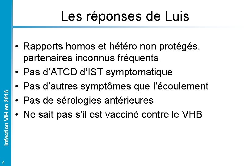 Infection VIH en 2015 Les réponses de Luis 9 • Rapports homos et hétéro