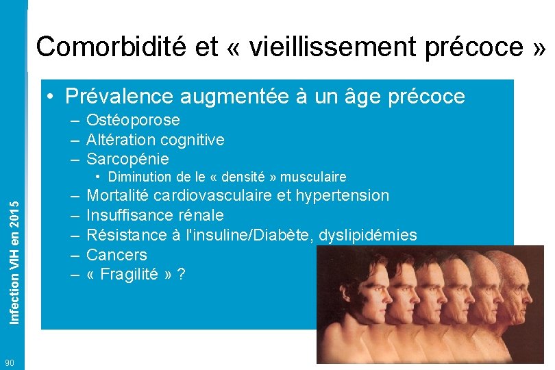 Comorbidité et « vieillissement précoce » • Prévalence augmentée à un âge précoce –