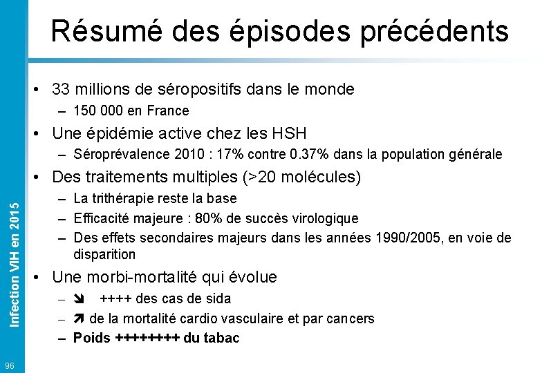 Résumé des épisodes précédents • 33 millions de séropositifs dans le monde – 150