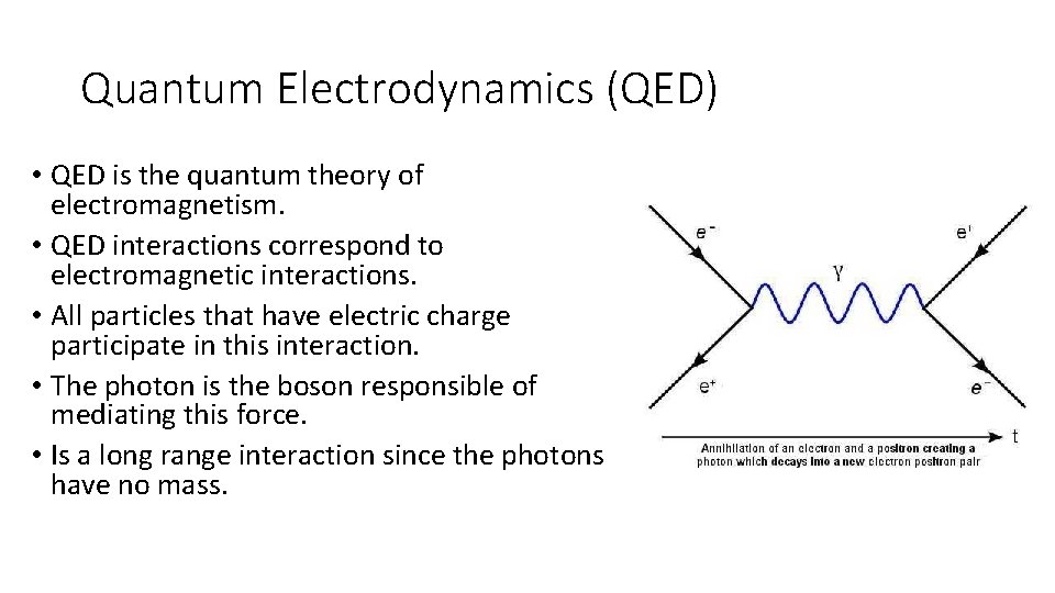 Quantum Electrodynamics (QED) • QED is the quantum theory of electromagnetism. • QED interactions