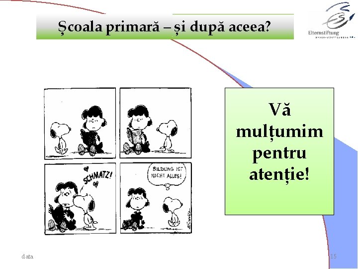 Școala primară – și după aceea? Vă mulțumim pentru atenție! data 15 