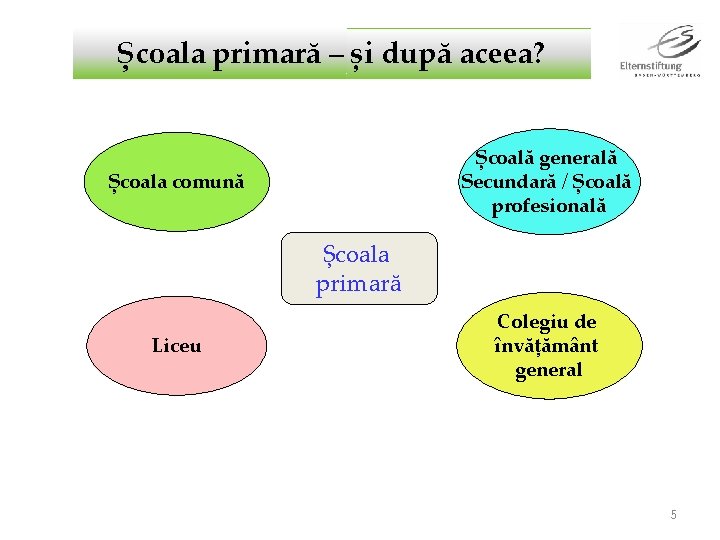 Școala primară – și după aceea? Școală generală Secundară / Școală profesională Școala comună