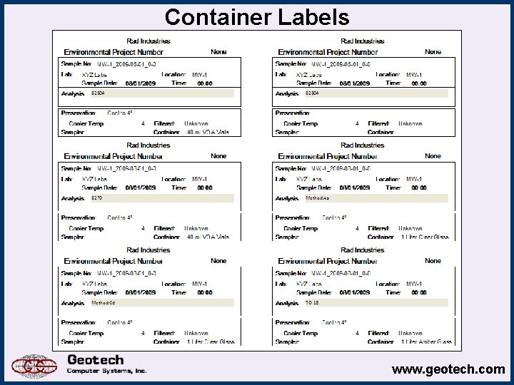 Container Labels www. geotech. com 