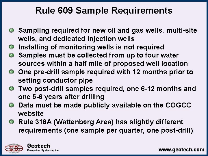 Rule 609 Sample Requirements Sampling required for new oil and gas wells, multi-site wells,