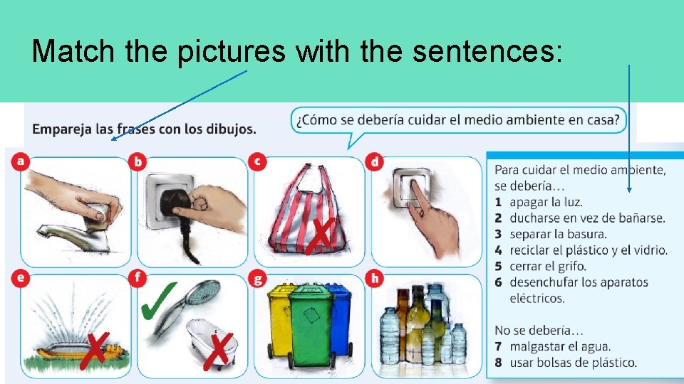 Match the pictures with the sentences: 