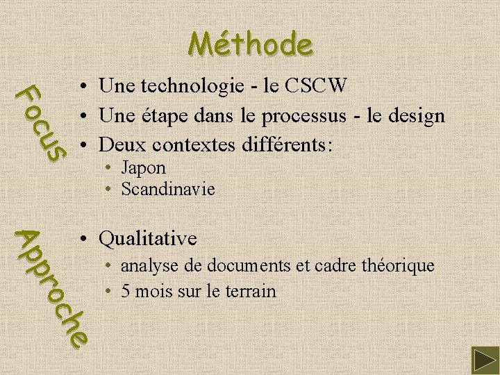 Méthode s cu Fo • Une technologie - le CSCW • Une étape dans