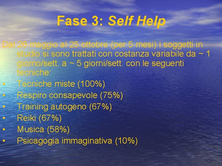 Fase 3: Self Help Dal 26 maggio al 25 ottobre (per 5 mesi) i