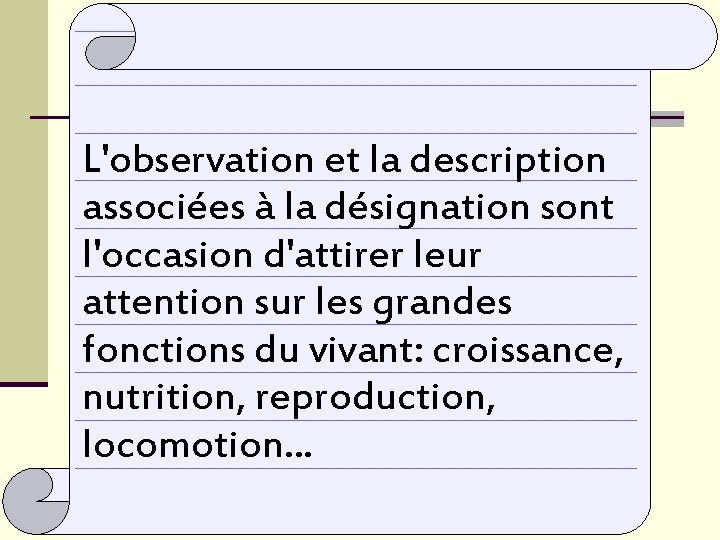 L'observation et la description associées à la désignation sont l'occasion d'attirer leur attention sur