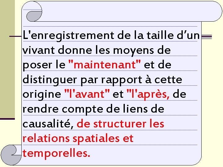 L'enregistrement de la taille d’un vivant donne les moyens de poser le "maintenant" et