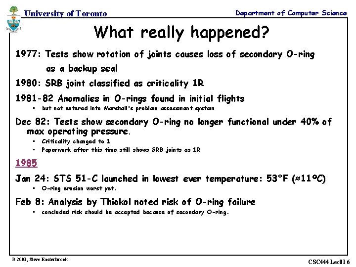 University of Toronto Department of Computer Science What really happened? 1977: Tests show rotation