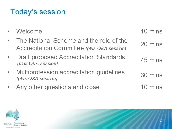 Today’s session • • • Welcome The National Scheme and the role of the