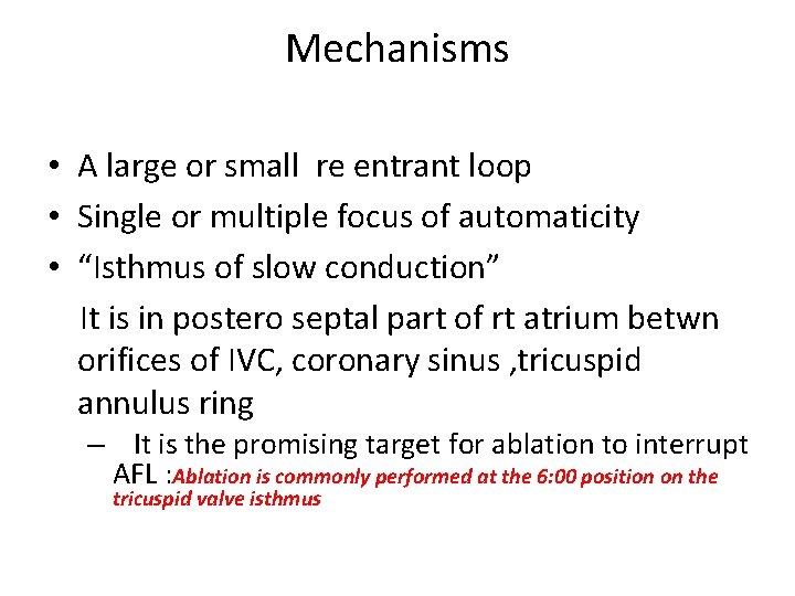 Mechanisms • A large or small re entrant loop • Single or multiple focus