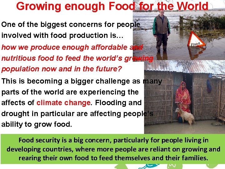 Growing enough Food for the World One of the biggest concerns for people involved