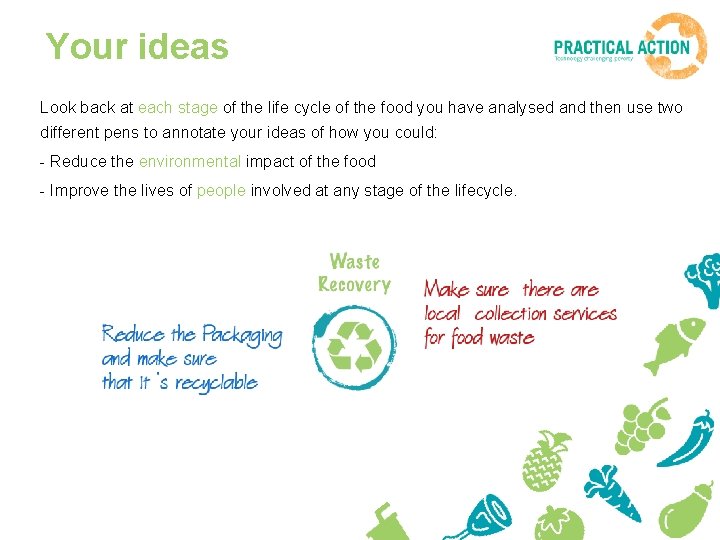 Your ideas Look back at each stage of the life cycle of the food