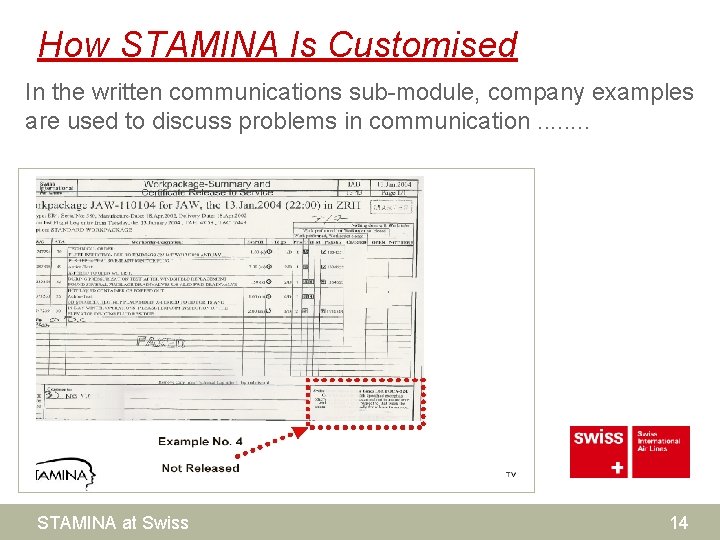 How STAMINA Is Customised In the written communications sub-module, company examples are used to