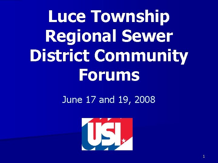 Luce Township Regional Sewer District Community Forums June 17 and 19, 2008 1 