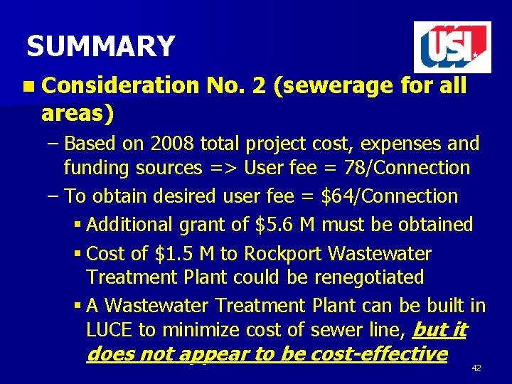 SUMMARY n Consideration areas) No. 2 (sewerage for all – Based on 2008 total