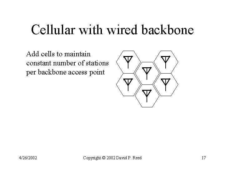 Cellular with wired backbone Add cells to maintain constant number of stations per backbone Cellular with wired backbone Add cells to maintain constant number of stations per backbone