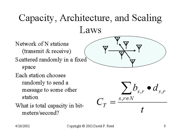 Capacity, Architecture, and Scaling Laws Network of N stations (transmit & receive) Scattered randomly Capacity, Architecture, and Scaling Laws Network of N stations (transmit & receive) Scattered randomly