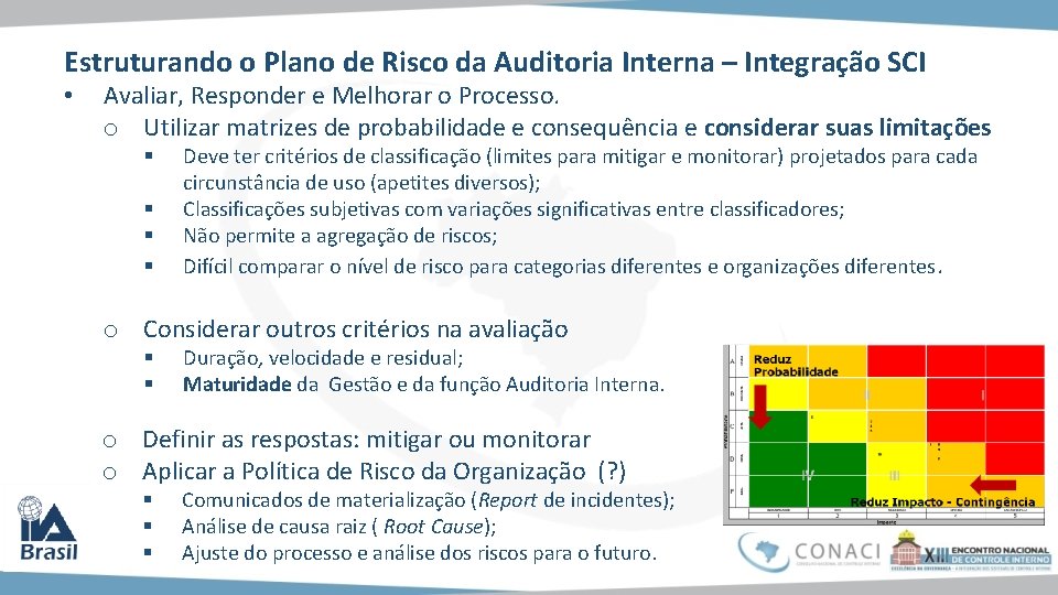 Estruturando o Plano de Risco da Auditoria Interna – Integração SCI • Avaliar, Responder