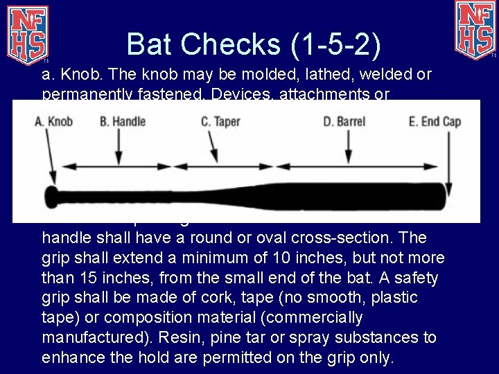 Bat Checks (1 -5 -2) a. Knob. The knob may be molded, lathed, welded