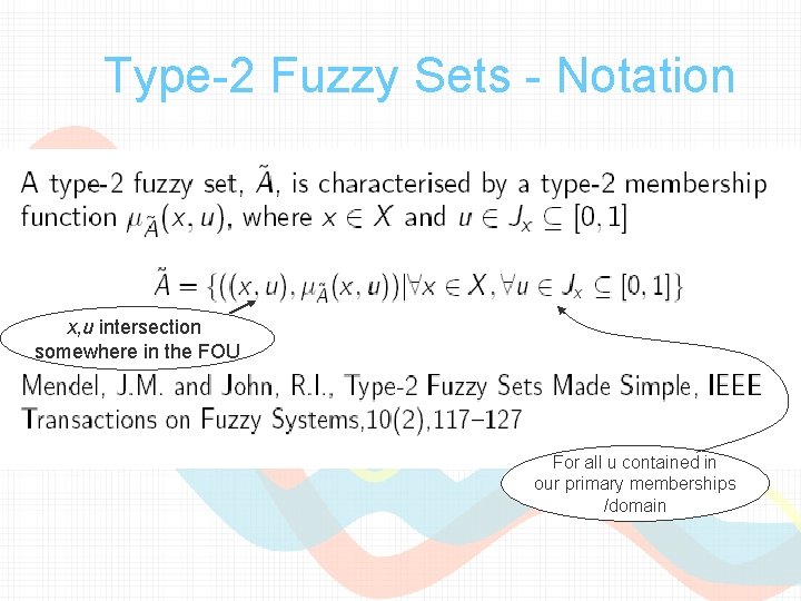 Type-2 Fuzzy Sets - Notation x, u intersection somewhere in the FOU For all Type-2 Fuzzy Sets - Notation x, u intersection somewhere in the FOU For all