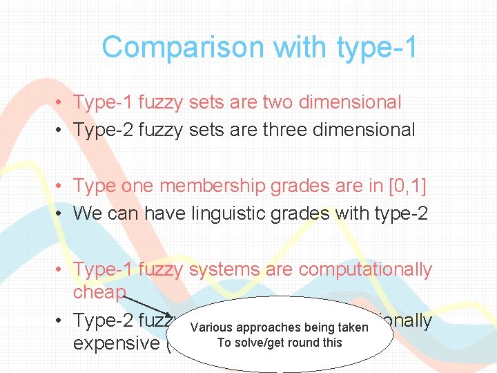 Comparison with type-1 • Type-1 fuzzy sets are two dimensional • Type-2 fuzzy sets Comparison with type-1 • Type-1 fuzzy sets are two dimensional • Type-2 fuzzy sets