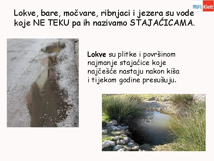 Lokve, bare, močvare, ribnjaci i jezera su vode koje NE TEKU pa ih nazivamo