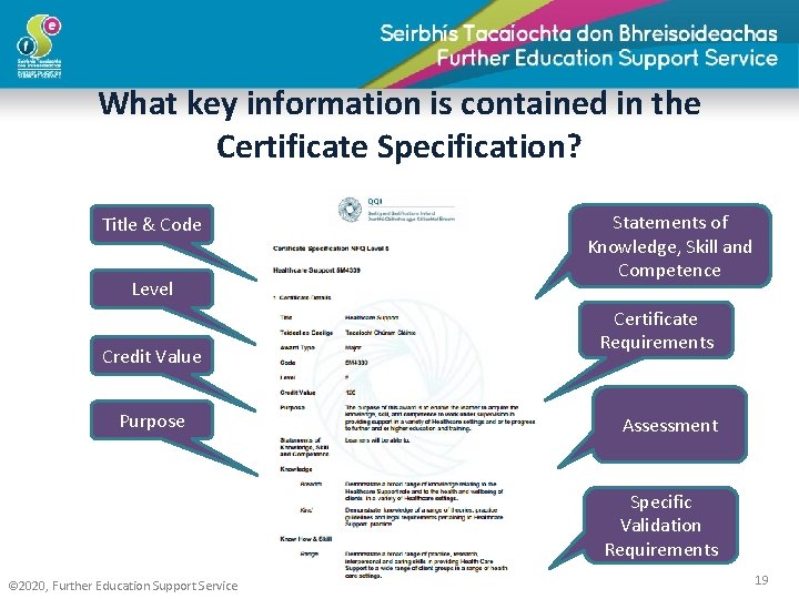 What key information is contained in the Certificate Specification? Title & Code Level Credit