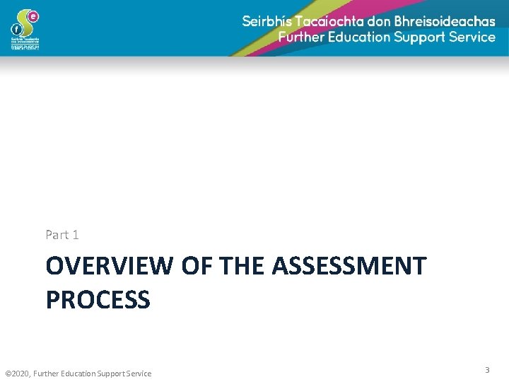 Part 1 OVERVIEW OF THE ASSESSMENT PROCESS © 2020, Further Education Support Service 3