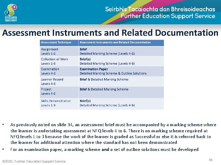 Assessment Instruments and Related Documentation • • As previously noted on slide 34, an