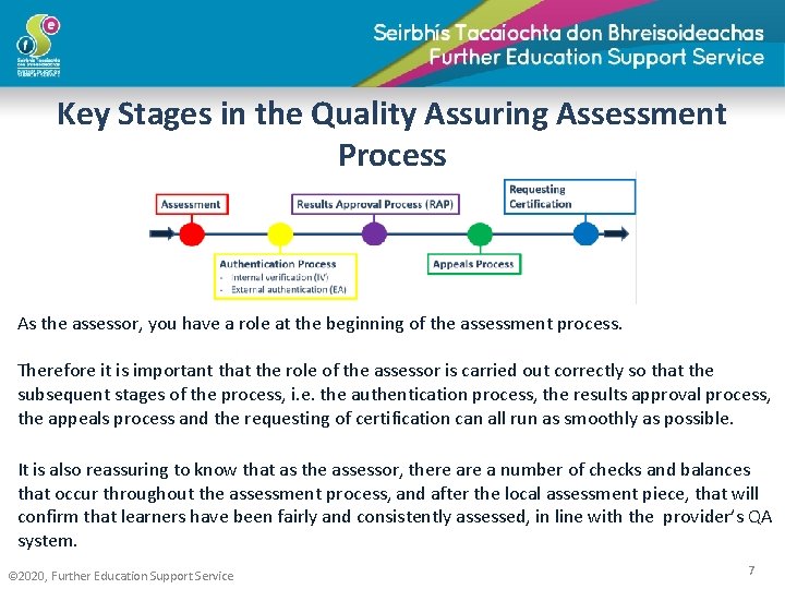 Key Stages in the Quality Assuring Assessment Process As the assessor, you have a