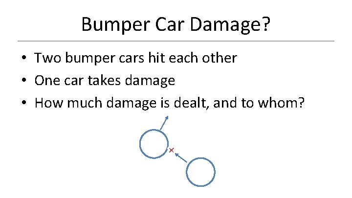 Bumper Car Damage? • Two bumper cars hit each other • One car takes