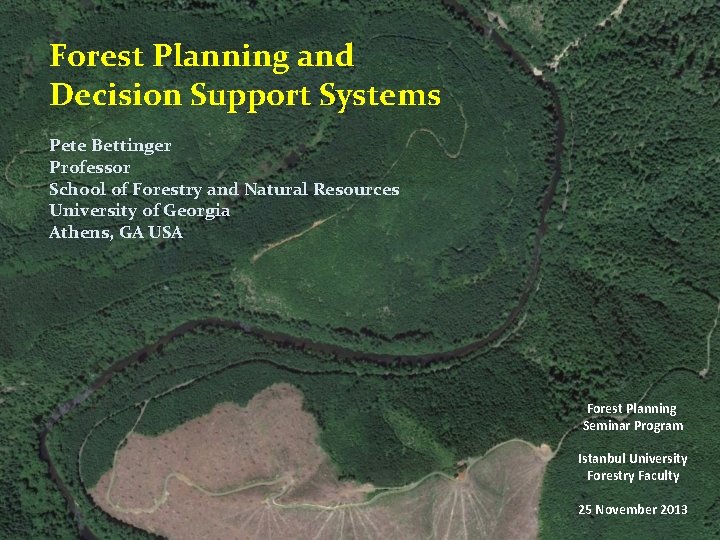 Forest Planning and Decision Support Systems Pete Bettinger Professor School of Forestry and Natural