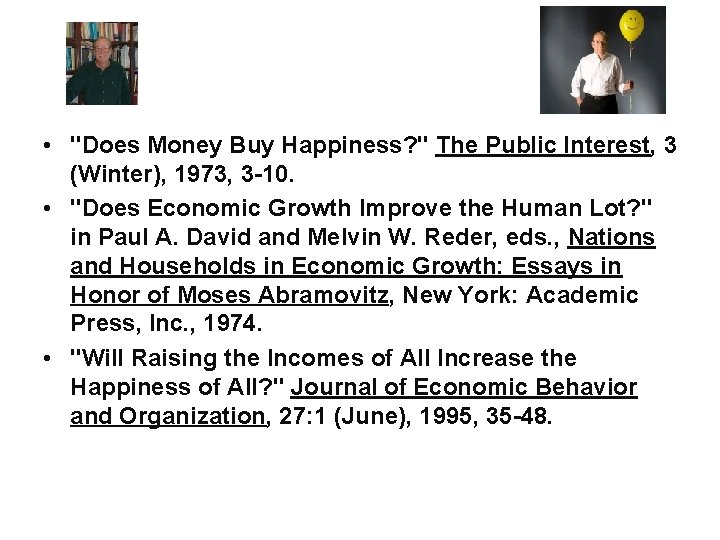  • "Does Money Buy Happiness? " The Public Interest, 3 (Winter), 1973, 3