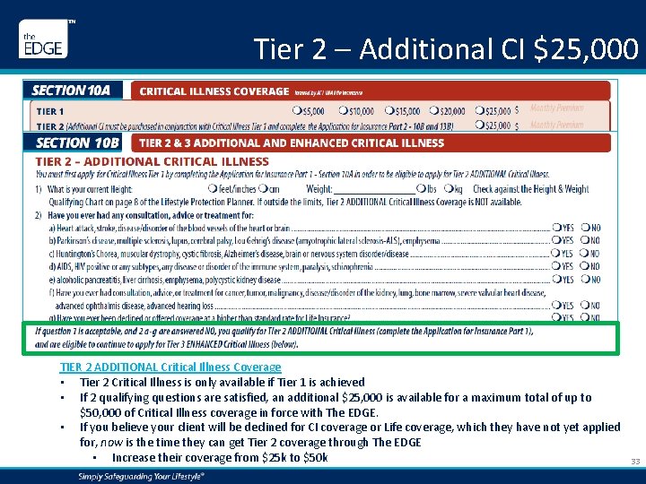 Tier 2 – Additional CI $25, 000 TIER 2 ADDITIONAL Critical Illness Coverage •