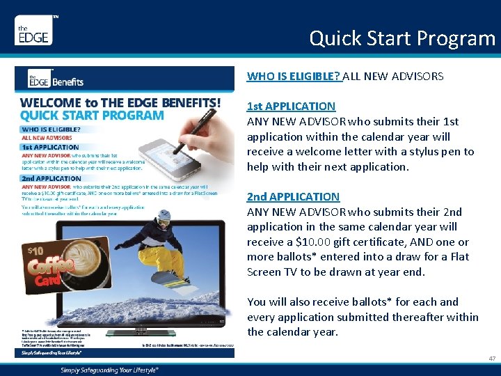 Quick Start Program WHO IS ELIGIBLE? ALL NEW ADVISORS 1 st APPLICATION ANY NEW