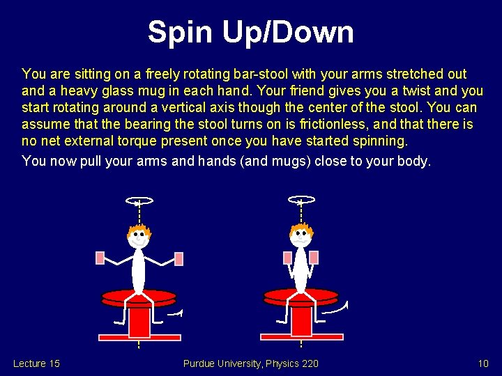 Spin Up/Down You are sitting on a freely rotating bar-stool with your arms stretched