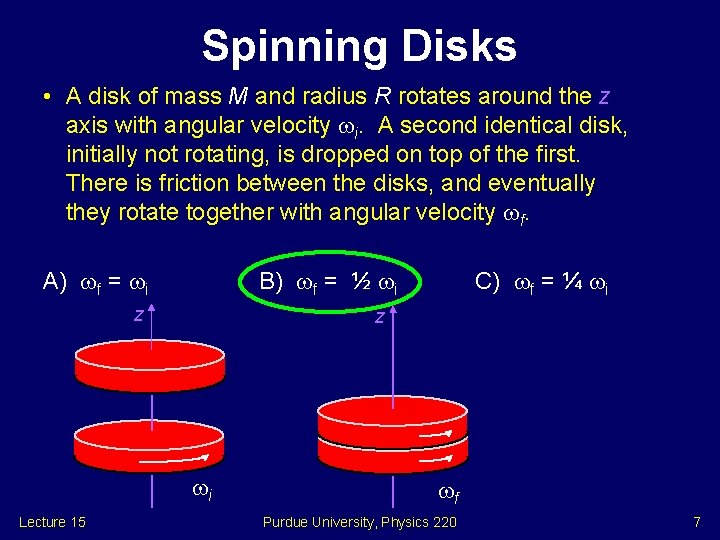 Spinning Disks • A disk of mass M and radius R rotates around the