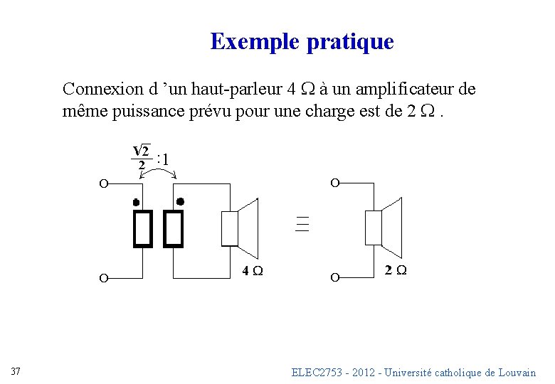 Exemple pratique Connexion d ’un haut-parleur 4 W à un amplificateur de même puissance