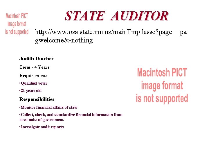 STATE AUDITOR http: //www. osa. state. mn. us/main. Tmp. lasso? page==pa gwelcome&-nothing Judith Dutcher