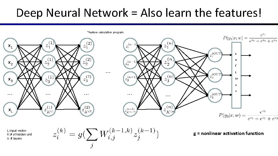 Deep Neural Network = Also learn the features! *feature calculation program x 1 x