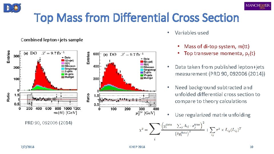 Top Mass from Differential Cross Section • Variables used Combined lepton+jets sample • Mass